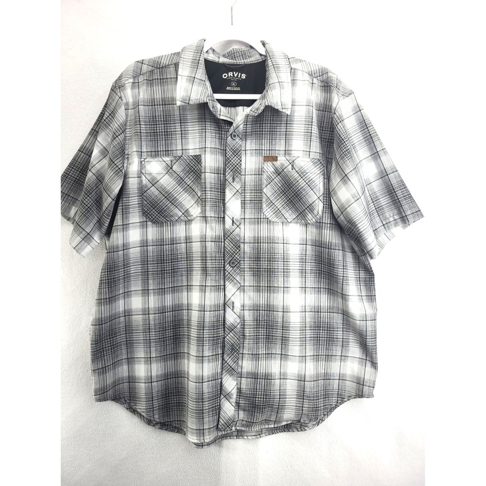 ORVIS Black Plaid Short Quick Dry Fabric Sleeve Shirt Men's XL Fishing Outdoors